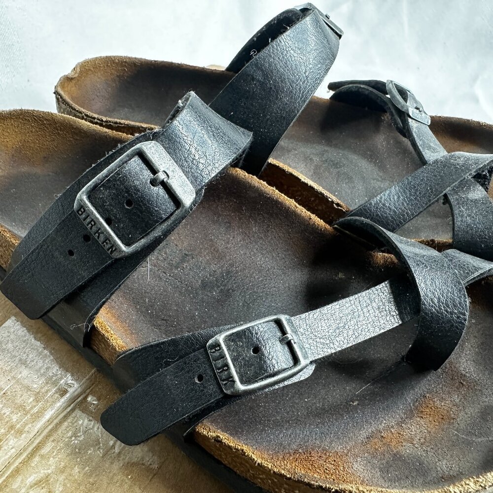 Birkenstock Black Leather Two-Strap Sandals - Picture 4 of 10
